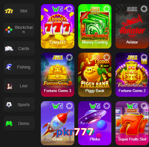Main screen of Pkr777 game page for PK players